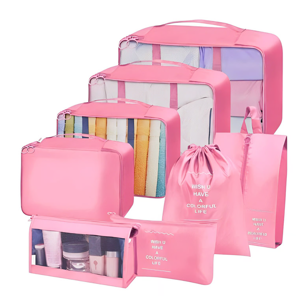 Set x8 Bolsas Organizadoras de Ropa para Viaje — Tela Oxford Impermeable