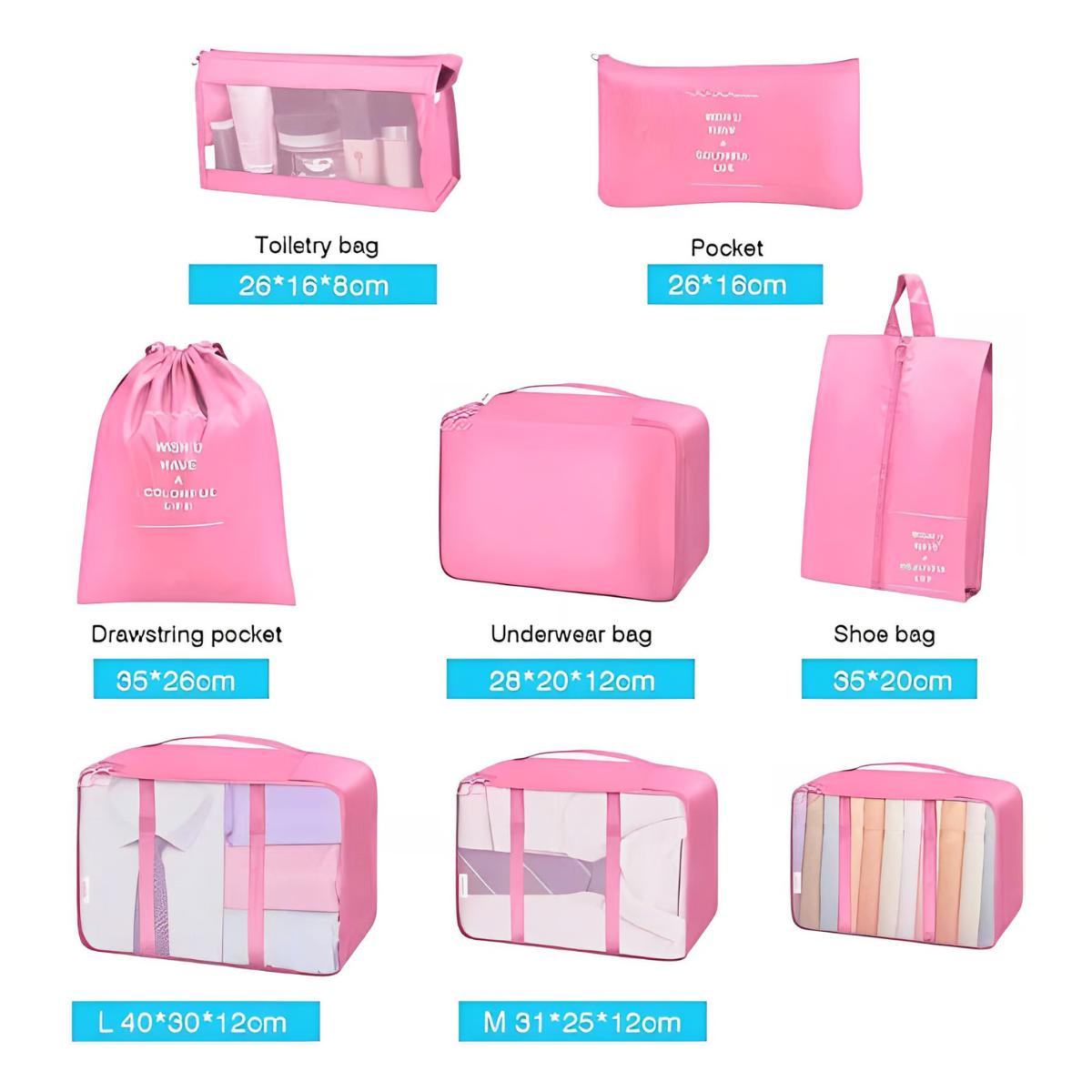 Set x8 Bolsas Organizadoras de Ropa para Viaje — Tela Oxford Impermeable