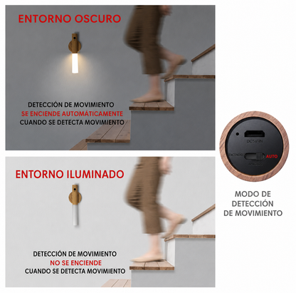 Luz Nocturna con Sensor de Movimiento — Inalámbrica, Madera y Acrílico