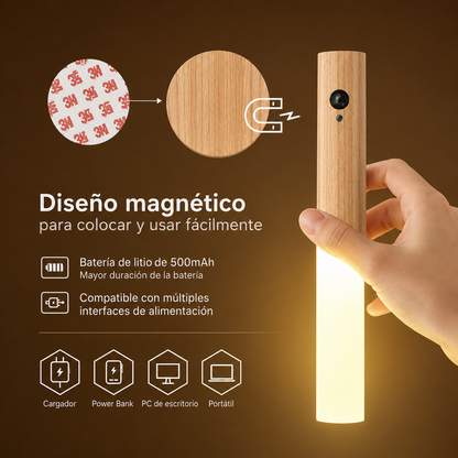 Luz Nocturna con Sensor de Movimiento — Inalámbrica, Madera y Acrílico